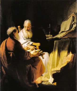 The art of Rembrandt, two scholars disputing