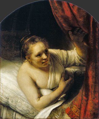 The art of Rembrandt: Young woman in bed - oil painting